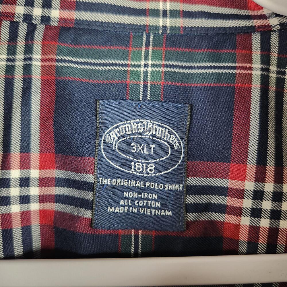Brooks Brothers 1818 Shirt Mens 3XLT Blue Red Plaid Non Iron Cotton Button Down